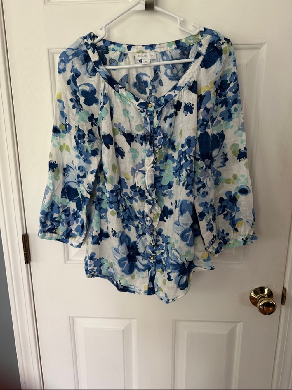 croft & barrow Blue Floral Button-Front Peasant Top